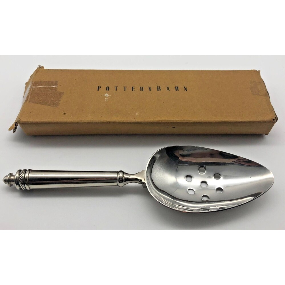 Pottery Barn Thurston Serving Slotted Spoon Silver Chrome w/Box